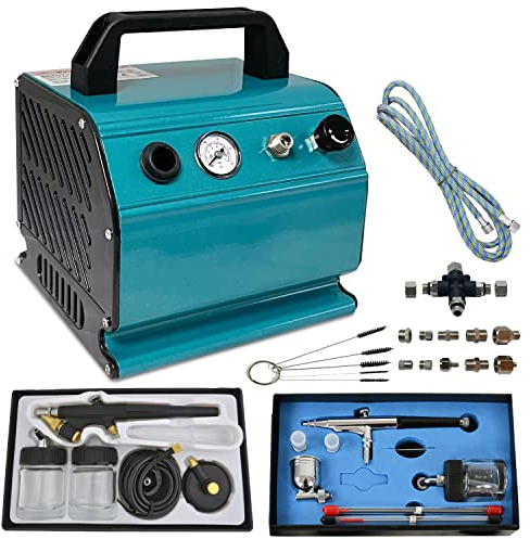 Airbrush Set Beauty MAXX mit Airbrush Kompressor und SUPER ZUBEHÖR 2Stck. Airbrush-Pistolen 10Stck. Airbrush Adapter Schlauch REINIGUNGSBÜRSTEN