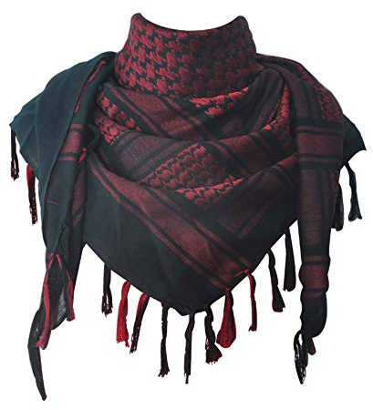 Explore Land Baumwoll-Shemagh Keffiyeh Taktische Wüstenschal mit Quasten für Männer und Frauen – Hals- und Kopftuch, Schwarz und Rot, Einheitsgröße