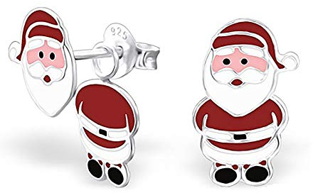 Monkimau Mädchen Ohrringe Weihnachtsmann Doppel Ohrstecker aus 925 Sterling Silver echt Silber mit Ohrhänger
