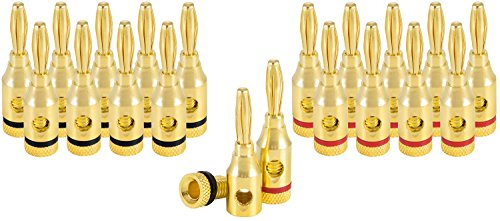 Poppstar 20x High End Bananenstecker (2-teilig, bis 4 mm², 24k vergoldet, 10x schwarz, 10x rot)