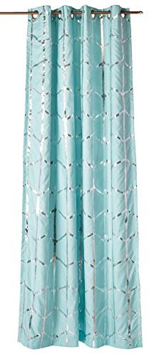 Intelligent Design Raina Total Blackout Metallic Print Grommet Top Single Curtain Panel Thermal Insulated Light Blocking Drape for Bedroom Living Room and Dorm, 50x84, Aqua/Silver 1 Piece