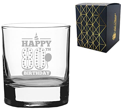Novelty Engraved/Printed Whisky Glass - Happy 80th Birthday - Engraved with Message
