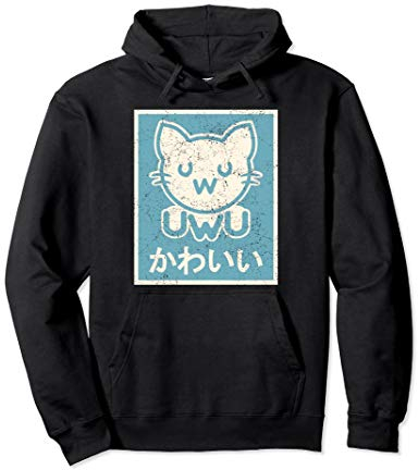 Retro Vintage Japanese UwU Cat Poster - Cute Kawaii Kitten Pullover Hoodie