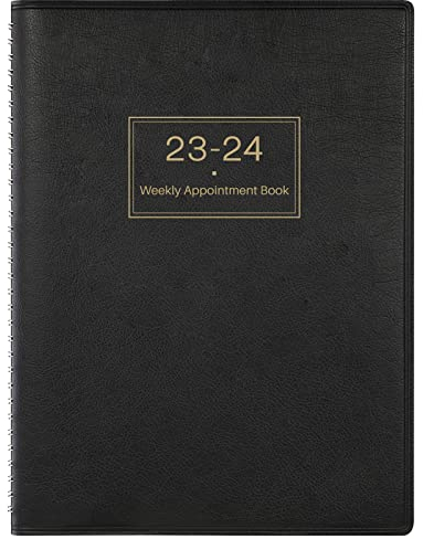 Artfan Kalender 2025-2026 mit Zeit, Zeitplan mit 15-Minuten-Zeitplan, 21,8 x 29 cm, weicher Kunstlederbezug, Terminkalender mit Ringbindung, Schwarz