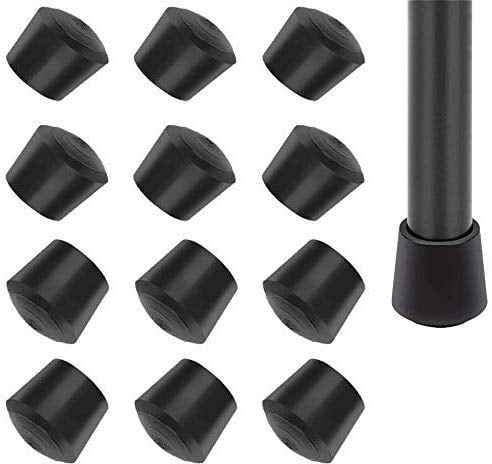 12 Rubber Chair Leg Caps, 1 inch Tips for Indoor/Outdoor Patio Garden Office Round Chairs, Black