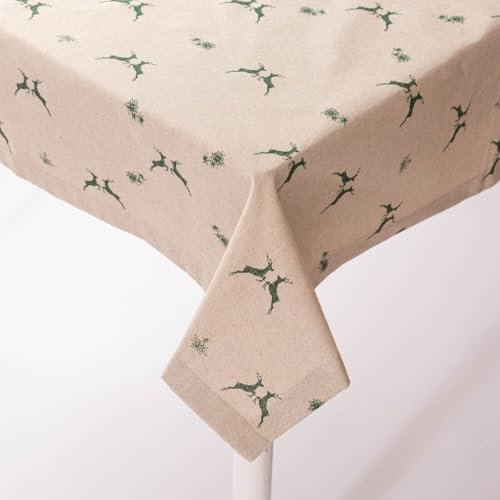 SCHÖNER LEBEN. Tischdecke Hirsch Edelweiß Natur grün div. Größen, Größe:130x240cm
