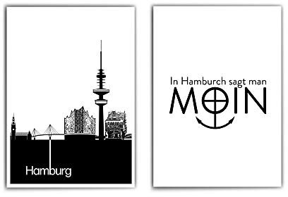 Hamburg Poster Set - Hamburg Skyline & Spruch Bild - In Hamburch sagt man Moin - Nordliebe/Hamburg Souvenir Geschenk - Hamburg Bild - ohne Rahmen