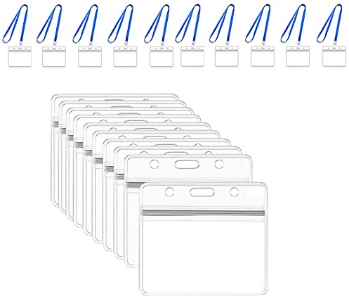 XIZONLIN 10 Stück Namensschilder Ausweishülle mit Schlüsselband, Clear Wasserdicht Kunststoff Abzeichenhalter Namensschild Abzeichen ID-Kartenhalter (Horizontal)