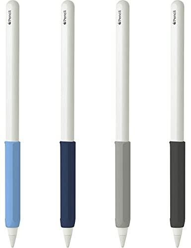 YINVA Silikon Griff Schutzhülle für Apple Pencil 2. Generation 4 Stück Apple Pencil Hülle Zubehör Ergonomisches Design Ärmel Halter (Apple Pencil 2st,Blau, Marineblau, Grau, Schwarz)