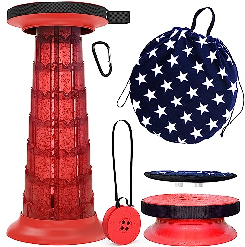 ALEVMOOM Tragbarer klapphocker mit Kissen,Campinghocker faltbar,hocker,werkstatthocker,teleskophocker Faltbarer für Erwachsene, Tragfähigkeit 550lb mit Tasche Karabiner (Rot)