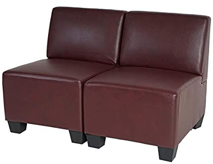 Modular 2-Sitzer Sofa Couch Lyon, Kunstleder - rot-braun, ohne Armlehnen