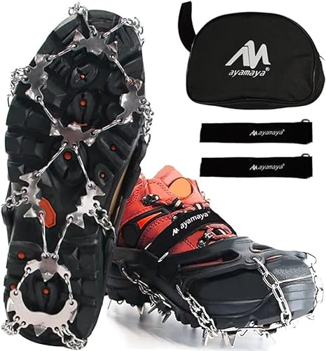 AYAMAYA Upgraded 24 Spikes Snow Crampons Ice Cleats for Shoes and Boots, L