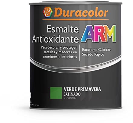 Esmalte Antioxidante ARM - Color Verde Primavera Satinado - 750 ml - Superficie Exterior e Interior - Acabado Satinado y de Rápido Secado - Excelente Dureza y Resistencia - Duracolor
