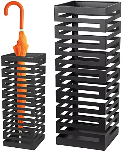 BAKAJI Portaombrelli in Metallo Forma Quadrata con Decorazione a Intarsi Stand per Ombrelli Design Moderno Dimensioni 52 x 19 cm (Nero)