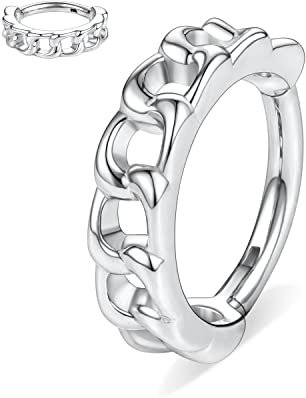 hengkaixuan 16G Knorpelohrringe Conch Hoop Ring Silber Septum Schmuck Daith Ring Chirurgenstahl Nasenring 10mm Tragus Rook Creolen Lobe Nasenringe Kleine Creolen Piercing Kettenform