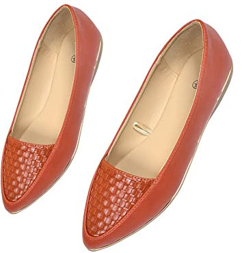 ERLINGO Women's Ballet Flats Woven Slip-on Ballet Pumps Work Office Comfort Pointed Toe Flats Shoes Non Slip Low Heel Casual Dolly Shoes Comfortable Walking Ballerina Shoes Orange