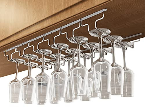 V3VOGUE Weingläser Halter Unter Dem Schrank, Stielgläserregal Mit Schrauben, 3/4/5/6/7/8 Schienen Stemware Racks, Weinglashalter Für Familie Restaurant Hotel Bar (Row : 6Row, Size : Width: 28cm)