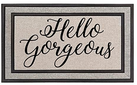 Outdoor Indoor Doormat 18 x 30 Gray / Beige / Black Rubber Backed Door Mat Hello Gorgeous
