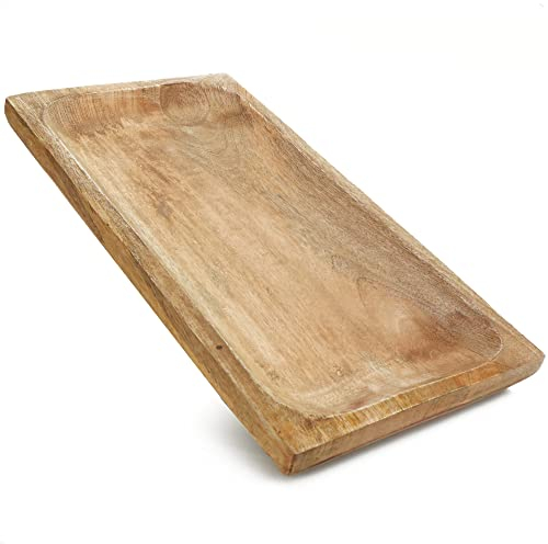 COM-FOUR® Platos Decorativos de Madera de Mango - Bandeja Rectangular de Madera para Decorar la habitación - Accesorio para el hogar (01 Cuenco - Grande - Madera de Mango)