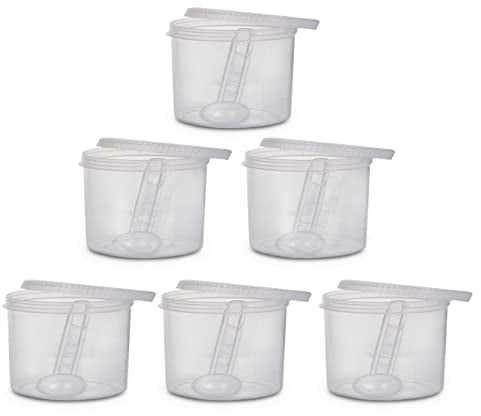 Plastic Storage Jar 300ml Screw Top Lids Airtight Food Storage Containers Stackable Set with Spoon for Kitchen, Herb, Spices, Sweets Clear Canister pots (Pack of 6)