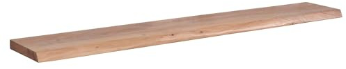 Wohnling Wandregal 160 cm Akazie Massivholz Baumkante, Schweberegal | Wandboard rustikal im Landhausstil, Hängeregal für Bücher und Deko, handgefertigt, jedes Regal ein Unikat