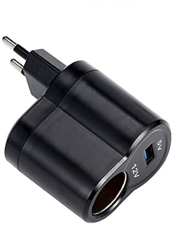 URFEDA Convertisseur Secteur USB Avec Prise Pour Allumage de Cigarettes, 220 V Ac à 12 V Dc Convertisseur Adaptateur Prise Allume-Cigare, Adaptateur Convertisseur Allume Cigare De Voiture, Prise EU