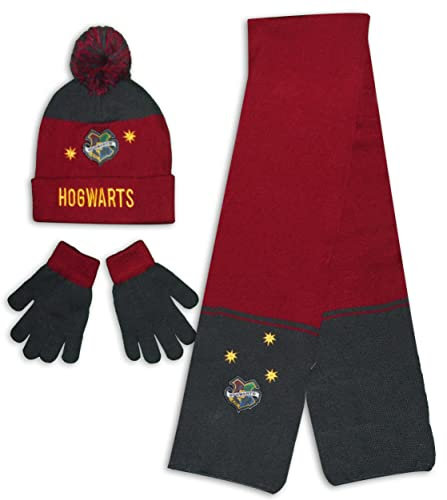 Harry Potter Kinder Winter Set Mütze Schal und Handschuhe Dunkelrot, 6 8 Jahre