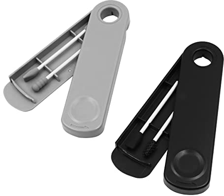 VOANZO 2 tamponi di cotone riutilizzabili, lavabili, portatili, in silicone, a doppia punta, per trucco e pulizia delle orecchie (nero + grigio)