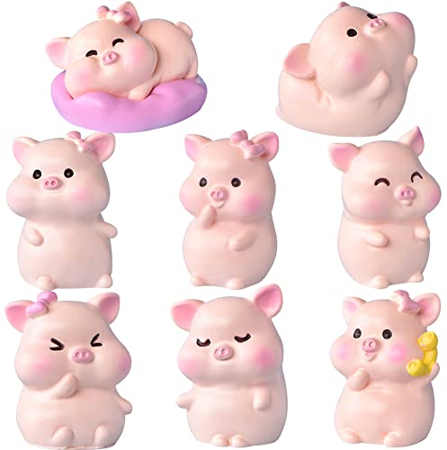 WIDEBG Glücksschweinchen Figuren Rosa Schweinchen Tortendeko Schwein Kuchen Deko Figur Glücksbringer Schweine Gartendeko Kuchendeko Handwerk Kindergeburtstag Party 8 Stück