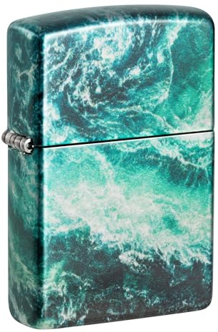 Zippo Windproof Lighter, Rogue Wave Design – 540° Tumbled Chrome, Fusion – Refillable, Reusable, Windproof Design – Comes in Gift Box – Made in USA