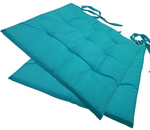 NYVI Stuhlkissen 40x40 cm ComfySeat Aqua 2er Set - Sitzkissen mit Bändern/Schleife, 9-fache Steppung - Indoor & Outdoor - Gartenstuhlkissen aus Baumwoll-Mischgewebe - ÖkoTex 100