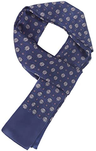 WANYING Edler 100% Seide Herrenschal 11 Momme Seidenschal für Herren Schaltuch Casual Business 155×26cm - Geblümt Dunkelblau