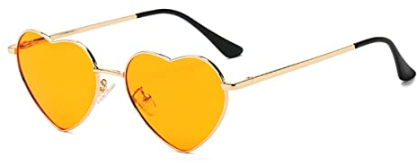 RUNHUIS Polarisiert Herzform Sonnenbrille Damen Herren Hippie Brille Vintage Liebe Sonnenbrille für Festival Party Gold Metallrahmen mit UV400 Gold/Orange
