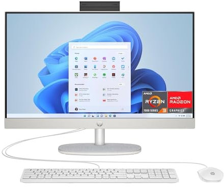 HP 24-cr0002sl Tout-en-Un AMD Ryzen 3 7320U, 8Go RAM LPDDR5, 512Go SSD NVMe, AMD Radeon Intégré, 23,8 FHD IPS, Wi-Fi, Audio Intégré avec 2W, Windows 11, Pas de Touch, Blanc