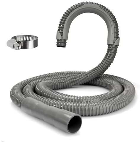 Universal-Waschmaschinen-Ablaufschlauch, kompatibel mit Samsung, LG, Whirlpool, Maytag, Kenmore, GE, Giantex, Panda und mehr – 3 m gewellter flexibler Waschschlauch mit Klemme und U-Biegungshalter