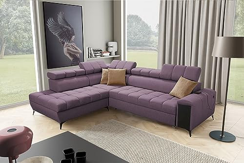 All4All Ecksofa mit Schlaffunktion Gonti VII 280x217 cm - Schlafsofa mit Bettkasten - Sofa in L-Form - Wohnlandschaft Sofa - Eckcouch Klein - Seite Links - Lila - Gewebe - Modern 26