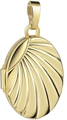 JEVELION Medaillon Anhänger Gold 585/14 Karat für 2 Bilder Amulett oval zum Öffnen für Damen mit Halskette