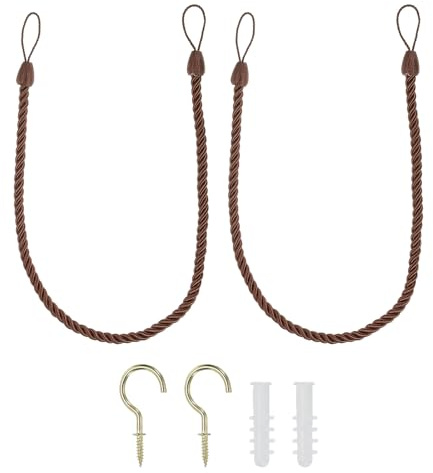 PATIKIL Fasce per Fermatenda Tende, Pz2, Fermacravatta Decorativo Cordoncino Intrecciato per Tende per Decorazioni per Casa e Ufficio, con Ganci a Vite e Bulloni, Marrone Scuro