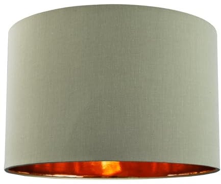 Contemporary and Chic Olive Green Cotton 12 Table or Pendant Circular Drum Lamp Shade with Shiny Copper Inner - 60watt Maximum by Happy Homewares