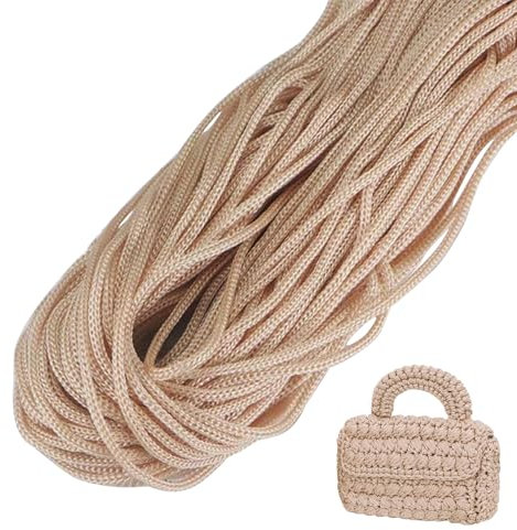 LEREATI Polyester Garn, Makramee Garn 3mm x 200m Polyester-Seil Polypropylen-Kordel Makramee Schnur Geflochten für Handtasche, Häkeltasche, Strickwaren, Wohndekorationen (Khaki Weiß)