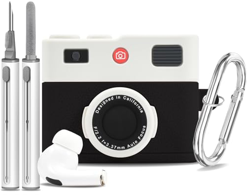 Apple AirPods Pro 2 Hülle Cover 2022/2023 Weiche Silikon Ladehülle mit Cleaner Kit Niedliches 3D-Kamera-Design für Frauen & Männer - Schwarz