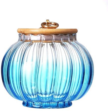 soulnioi 800ml Glass Pumpkin Jar With Lid Pumpkin Glass Container for Candy Sugar with Wooden Lid (Blue)