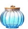 800ml Glass Pumpkin Jar With Lid Pumpkin Glass Container for Candy Sugar with Wooden Lid (Blue)