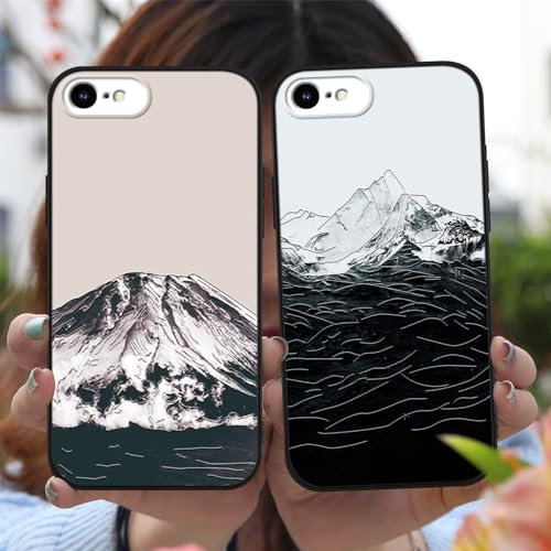 Foonary 2 Stück für iPhone 8/7/SE 2020/SE 2022 4,7 Hülle, Handyhülle Berg Motiv Design Muster Aesthetic Schutzhülle TPU Silikon Stoßfest Case,Jungen und Mädchen Cover für iPhone SE 3, Schwarz 02
