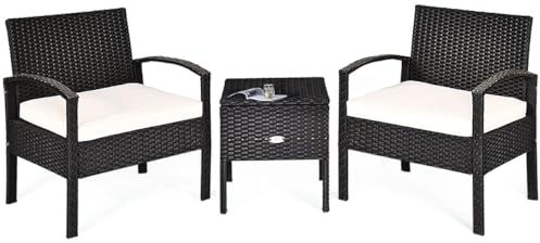 LIFEZEAL Set di mobili da giardino in polyrattan, 3 pezzi, set di mobili da balcone in rattan e sedie, set da giardino con cuscino, per piscina e terrazza