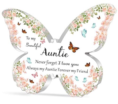 WTOPP Auntie Gifts Butterfly-Shaped Acrylic Decorations - Aunt Birthday Gifts From Nephew Niece, Presents For Aunt on Her Birthday, Mothers Day, Christmas, Thanksgiving