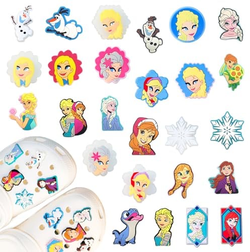 Schuh Charms für Clogs, 26pcs Eiskönigin Schuhanstecker Schuhanhänger, Eisa Anla Prinzessin Schuh Pins Stecker Aufstecker Anstecker, Cartoon DIY Shoe Deko Zubehör für Kinder Jugendliche Erwachsene