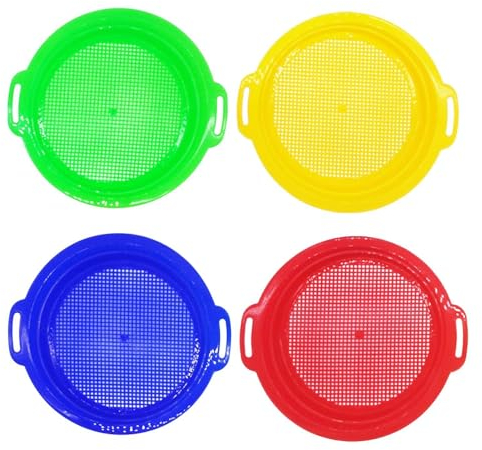 tamiz de arena, tamiz de arena para niños, Tamices de arena de juguete 4 piezas, Colador de arena para tamizar, herramientas de bombardeo para encontrar de conchas del tesoro, juguetes divertido
