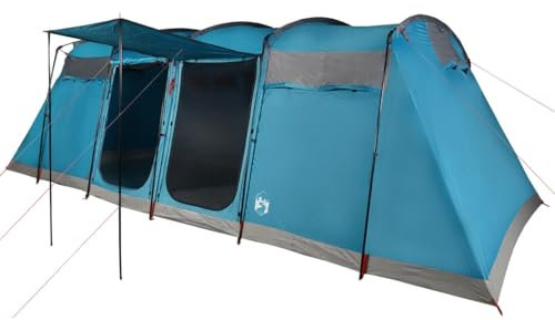 vidaXL Family Tunnel Camping Tent - 10-Person, Waterproof, Blue, Polyester, Easy E-Port Access, Quick Setup, Ventilation, Sun Canopy