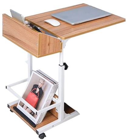 Höhenverstellbarer Betttisch mit Rollen, tragbarer Laptop-Schreibtisch für mobiles Rollen, Stehen im Zuhause, Büro, Sofa, Bett, Tablett, Holz-Beistelltisch (Farbe: A)
